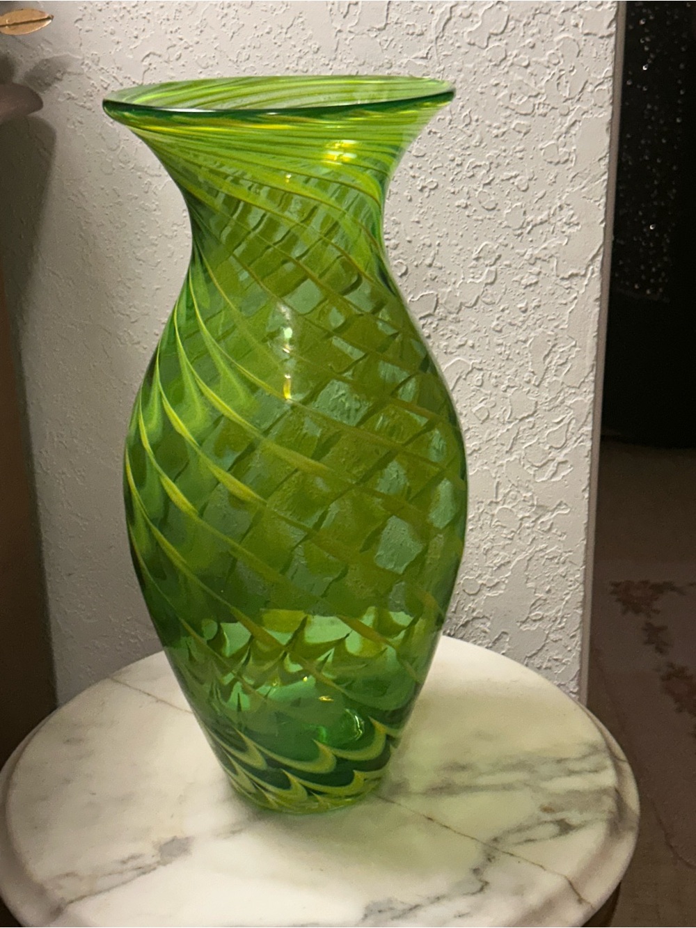 Murano Green Art Glass Vase - Decorative Swirl Design